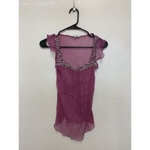 Marella Women Purple Floral Lettuce Hem Sleeveless Silk Top 40